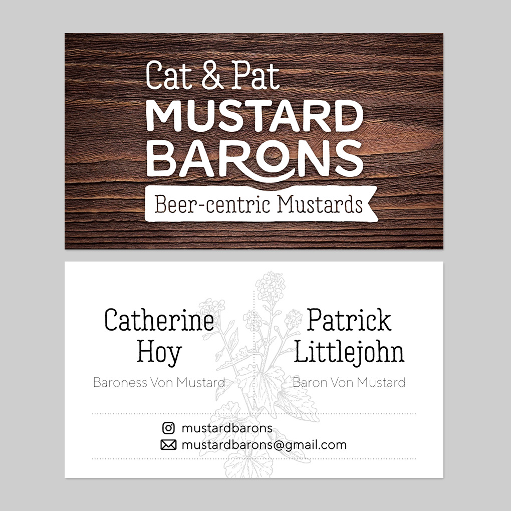 Mustard Barons business card design, front and back